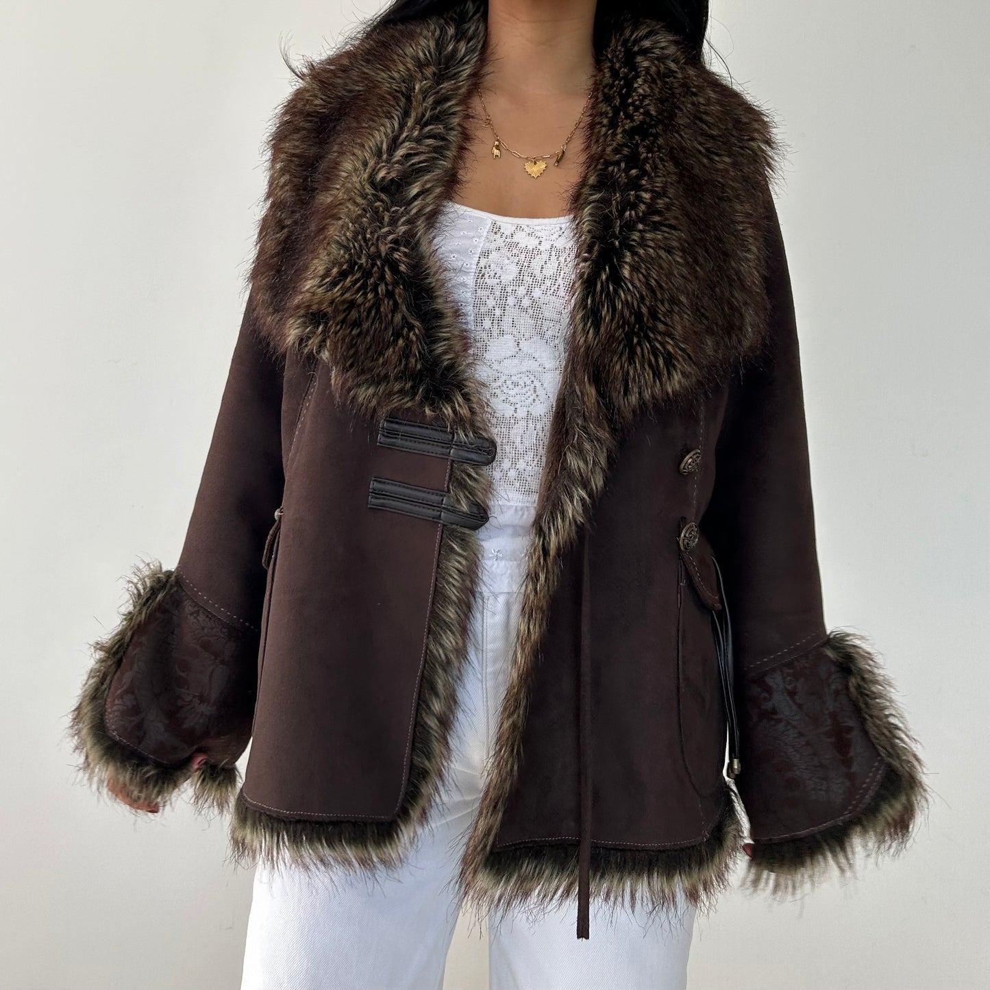 Novelti Brown Double Face Afghan Jacket - Small