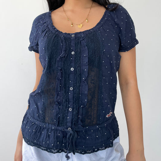 Hollister Navy Polka Dot Short Sleeve Blouse - Medium