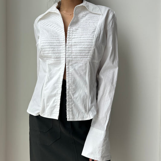Bianca Nygård White Beaded Pintuck Cotton Shirt - Medium