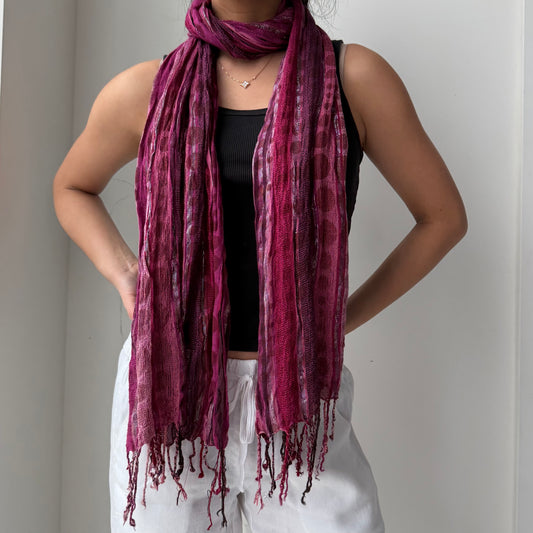 Pink Metallic Striped Skinny Scarf