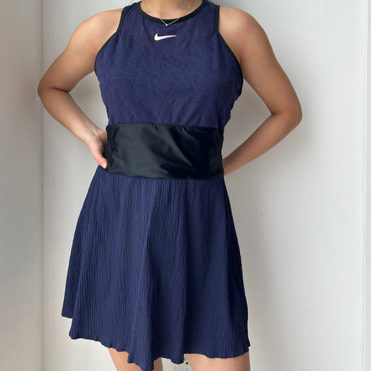 Nike Dark Blue and Black Mesh Racerback Dress - Large
