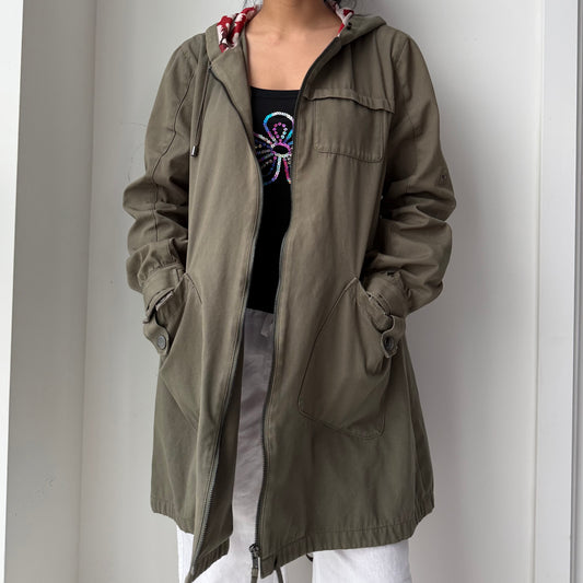 TWINSET Milano Khaki Green Hooded Zip Jacket - Large