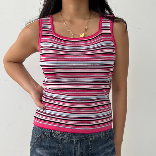 Pink Striped Square Neck Tank - Small