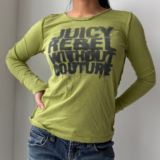 2000s Juicy Couture Made in USA Green Long Sleeve Graffiti Tee - Small