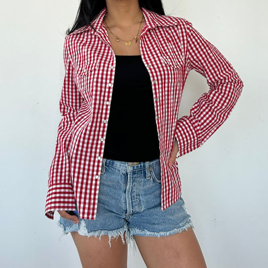 Jacob Connexion Red and White Gingham Shirt - Medium