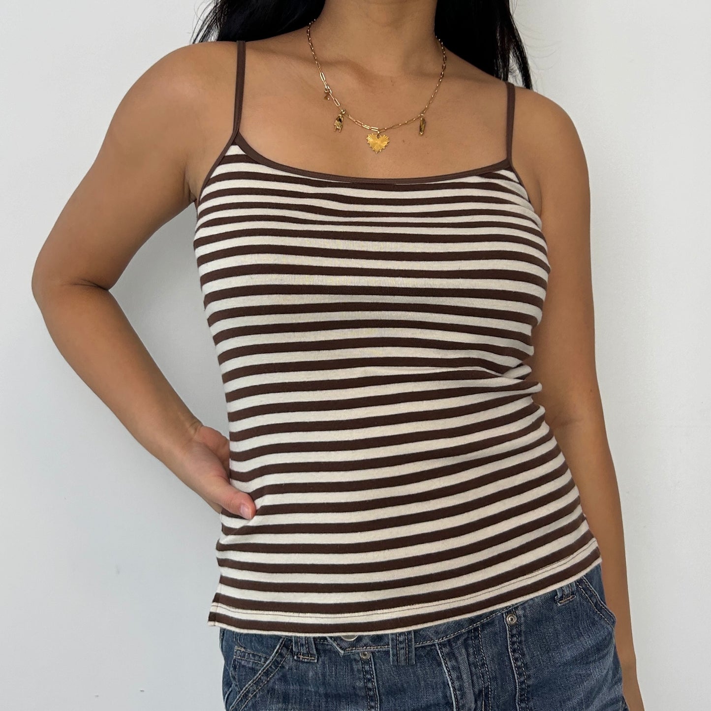 Brown and White Striped Cami - Medium