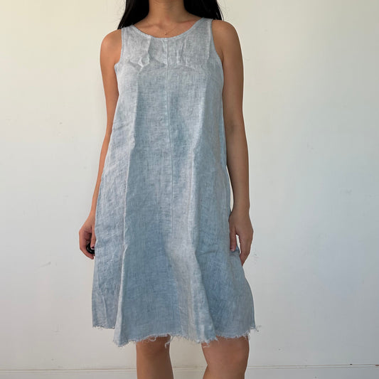 Zara Pale Blue Linen Sleeveless Shift Dress - X-Small