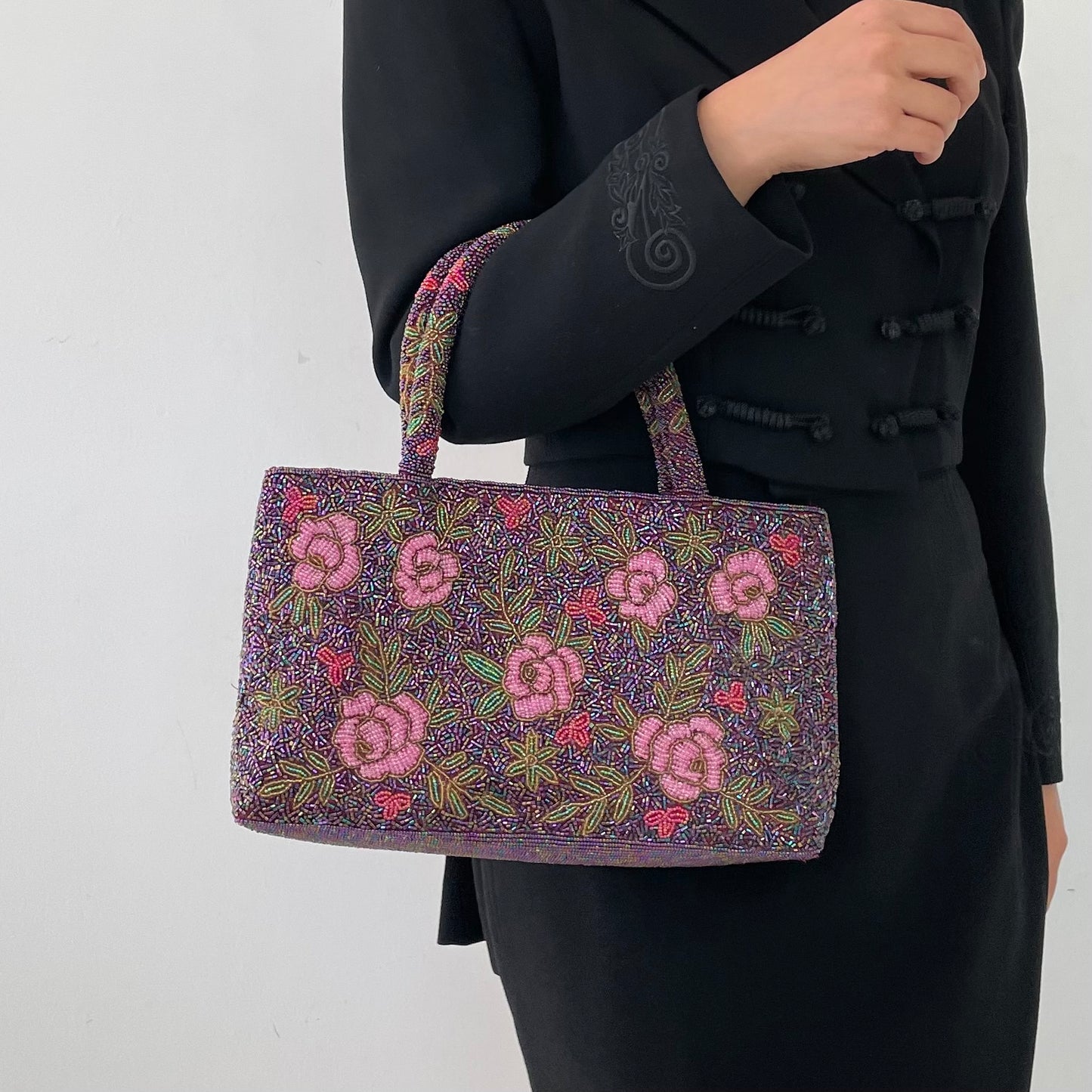 Purple Floral Beaded Bag