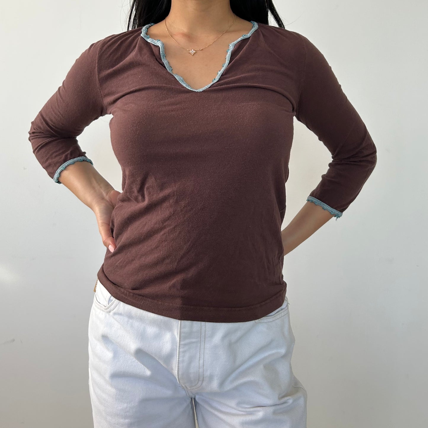 Vanessa Bruno Brown 3/4 Sleeve Top - Small