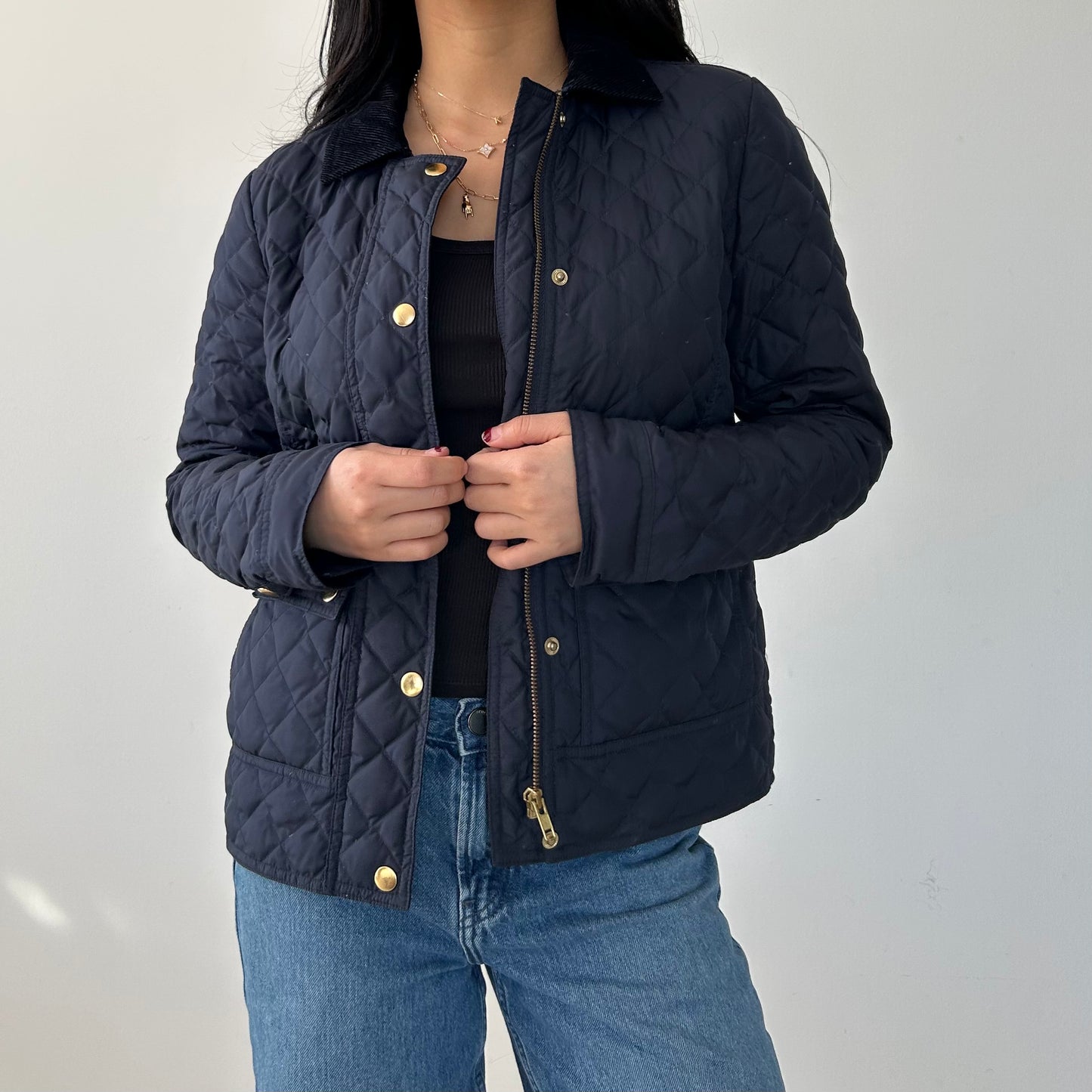 J. Crew Navy Quilted Down Filled Barn Jacket - X-Small