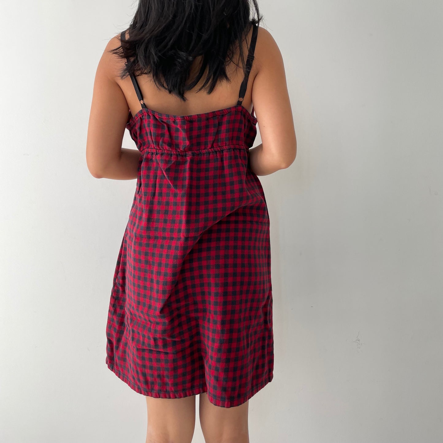 Lord & Taylor Red and Black Buffalo Plaid Babydoll Dress - Medium