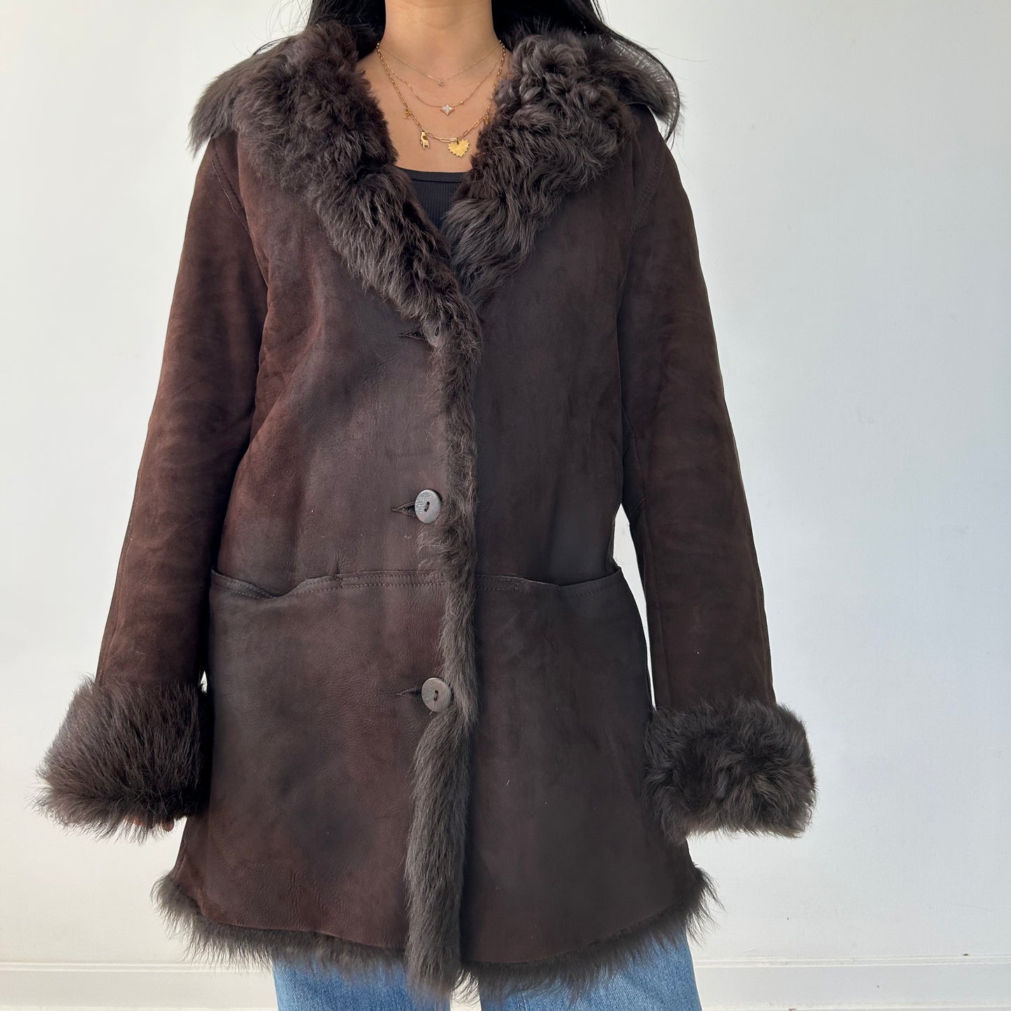 Vintage Hilary Radley Made in Canada Brown Genuine Suede and Fur Trim Coat - Large