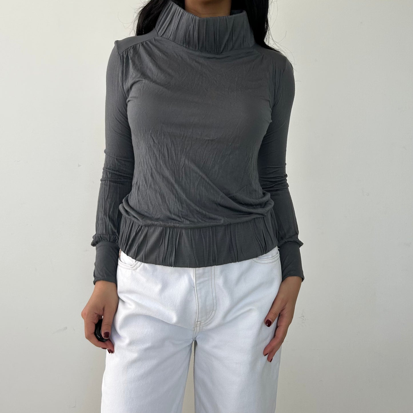 Made in Italy Grey Jersey Turtleneck Top - Medium