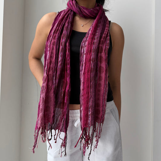 Pink Metallic Striped Skinny Scarf