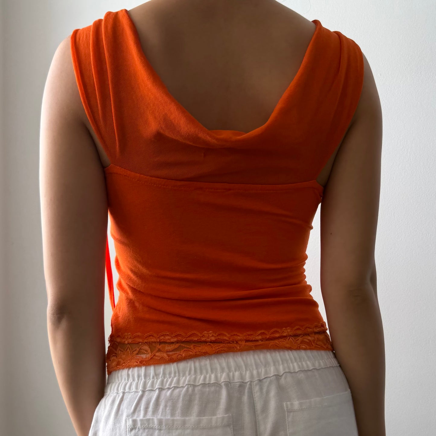 Sharagano Made in France Orange Ruched Tank Top - Small
