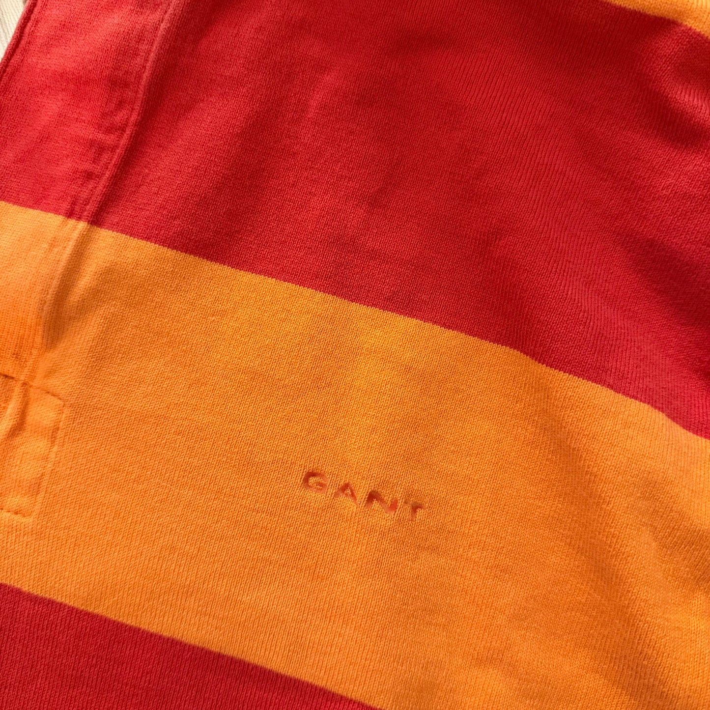 1990s Gant Orange Striped Long Sleeve Rugby Shirt - Large