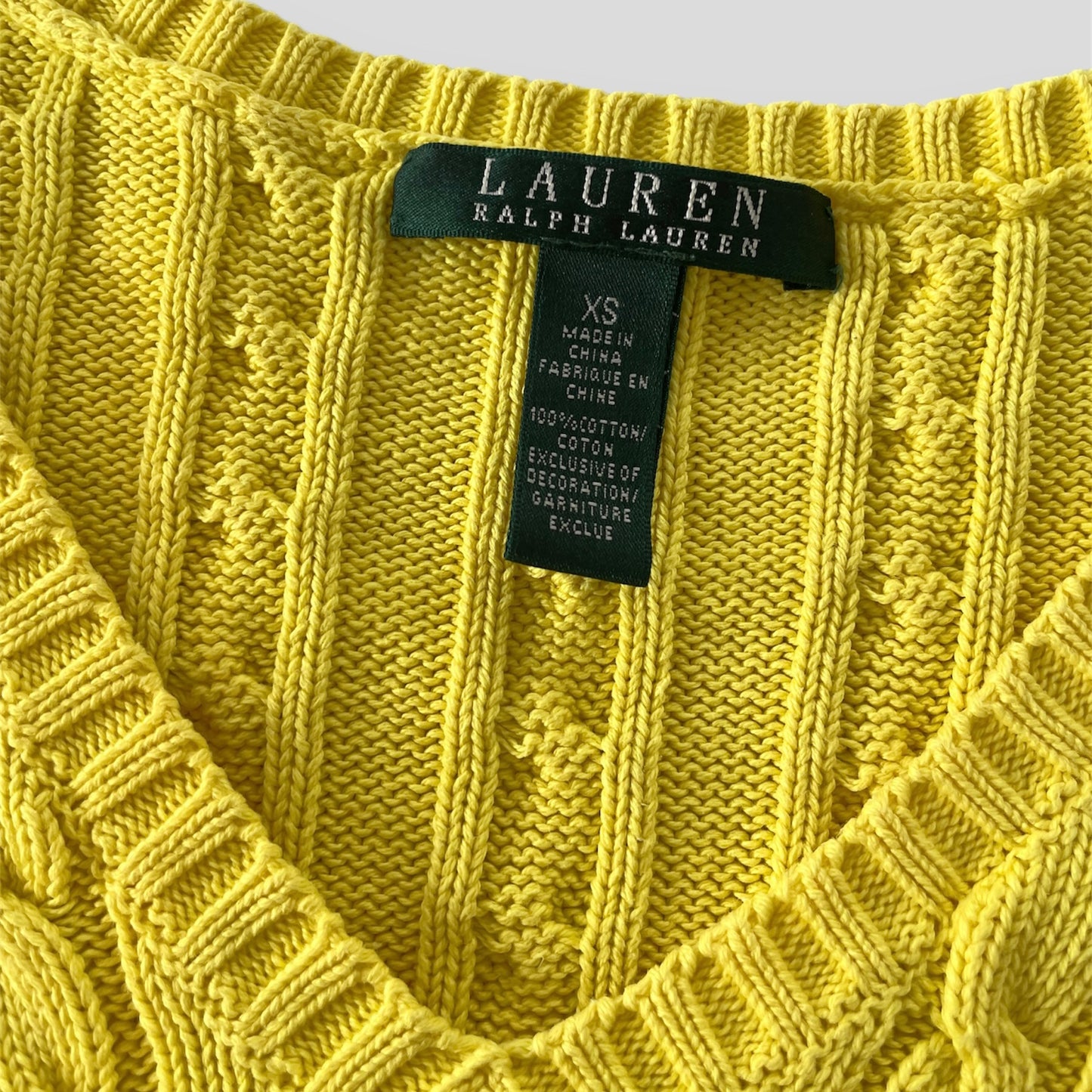 Lauren Ralph Lauren Yellow V-Neck Cable Knit Jumper - X-Small