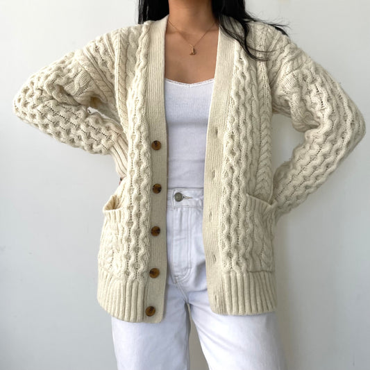 Brandy Melville Cream Aran Wool Knit Chunky Cardigan - X-Small/Small/Medium