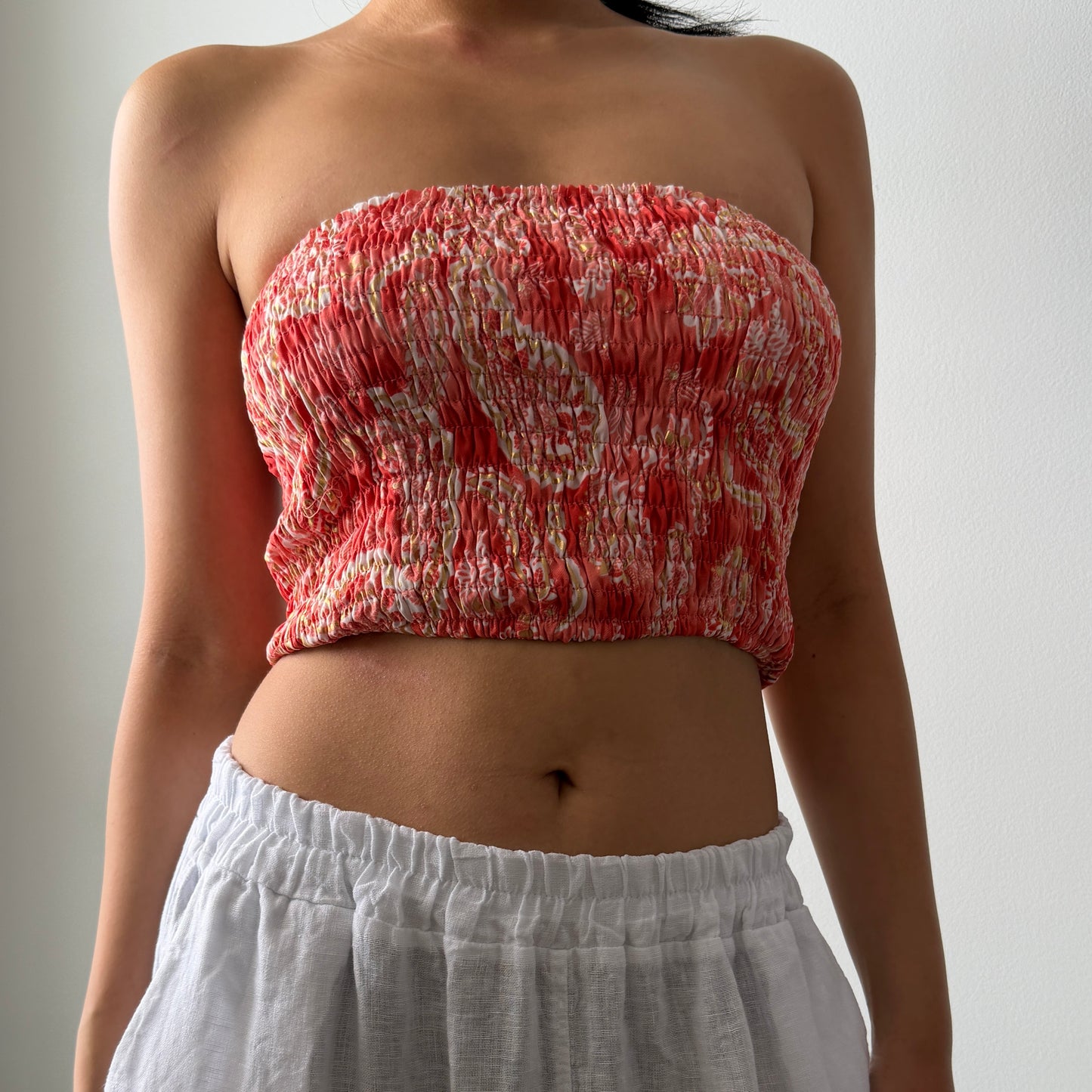 Lara Ethnics France Coral Shirred Tube Top - Small