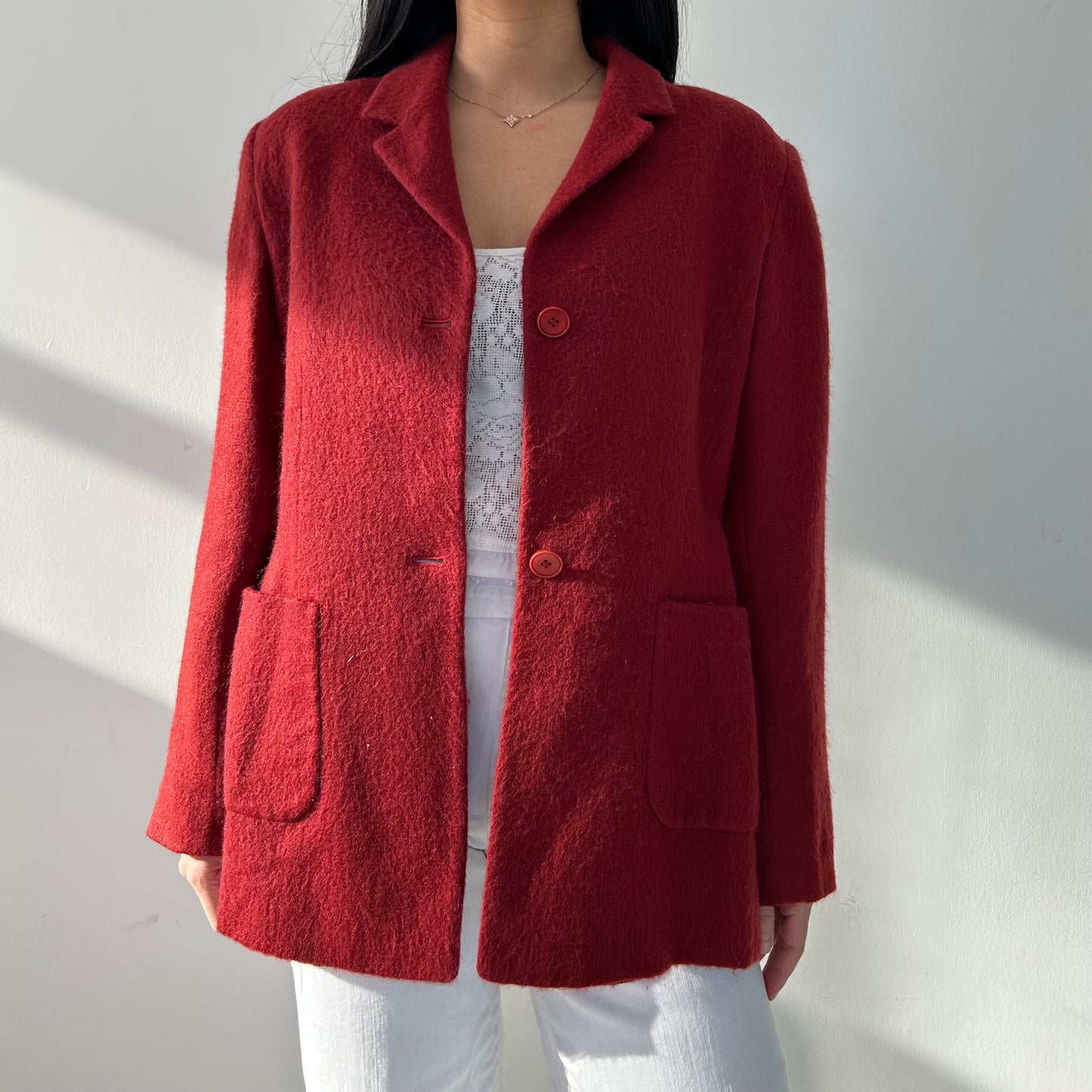 Vintage 1980s Joan & David Red Wool Mohair Jacket - Large