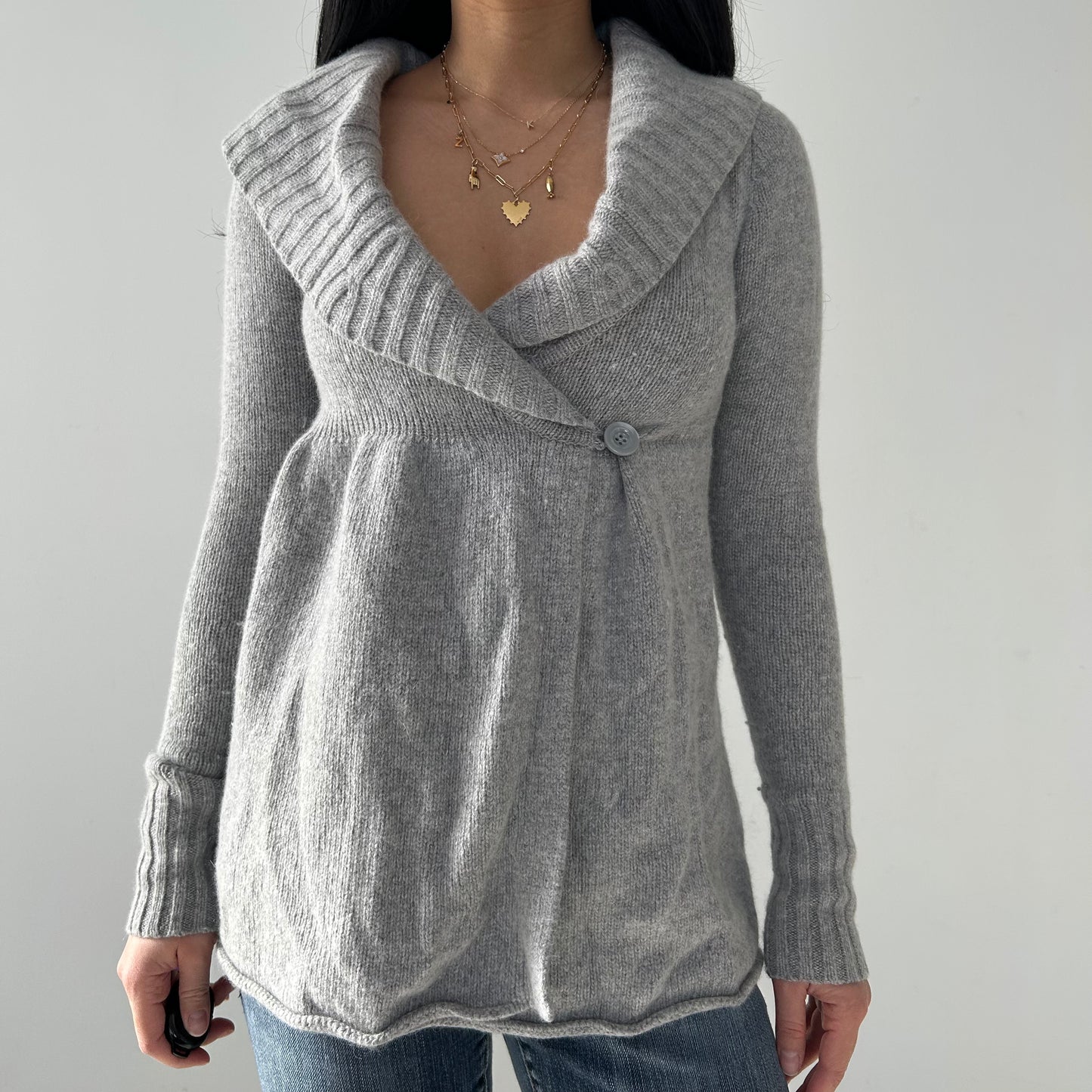 Talula by Aritzia Grey Wool Angora and Cashmere Blend Babydoll Wrap Cardigan - X-Small