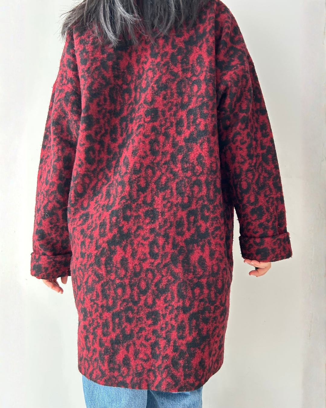 Ganni Red Leopard Print Wool Blend Coat - X-Small