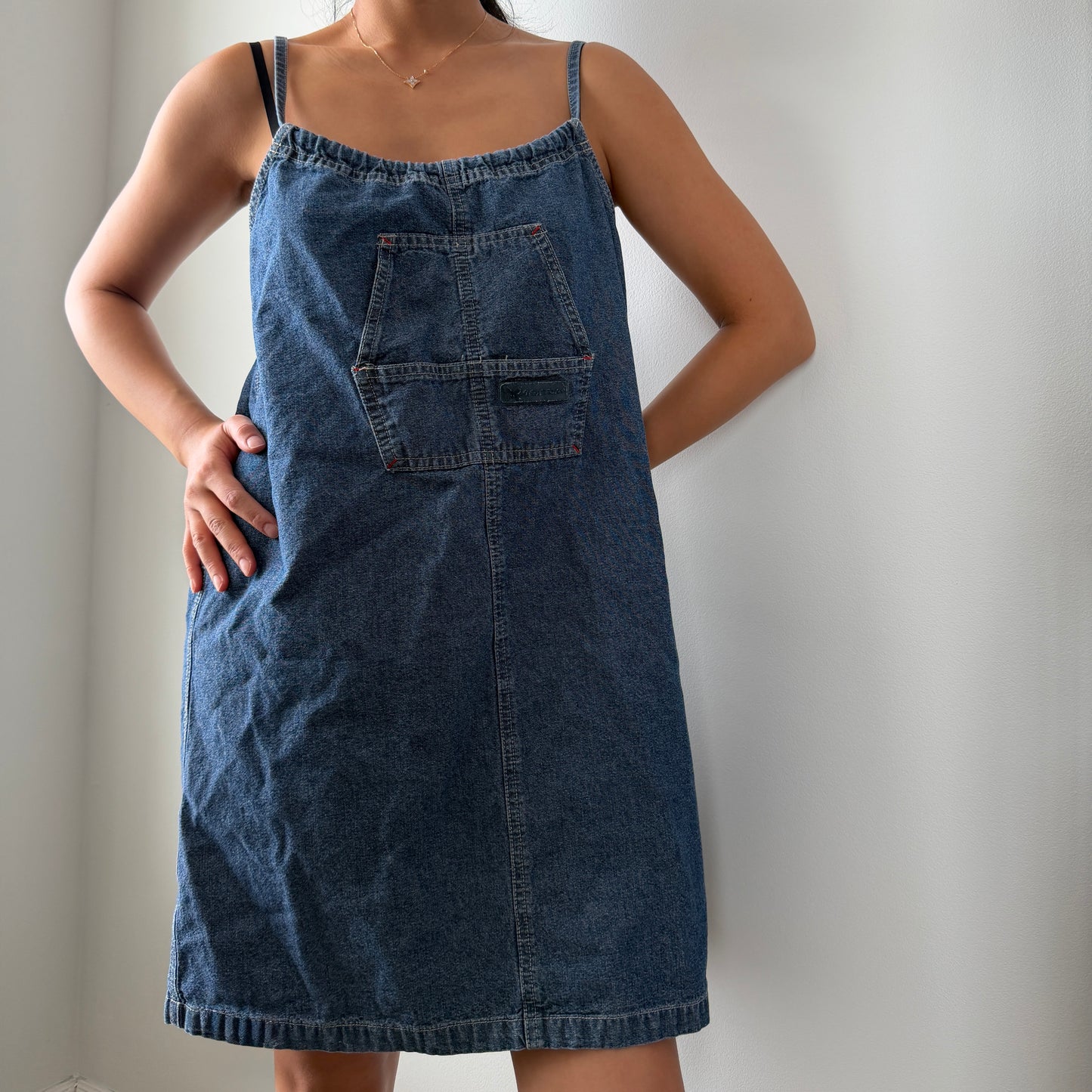 90s Reactor+ Blue Denim Pinafore Dress - Medium