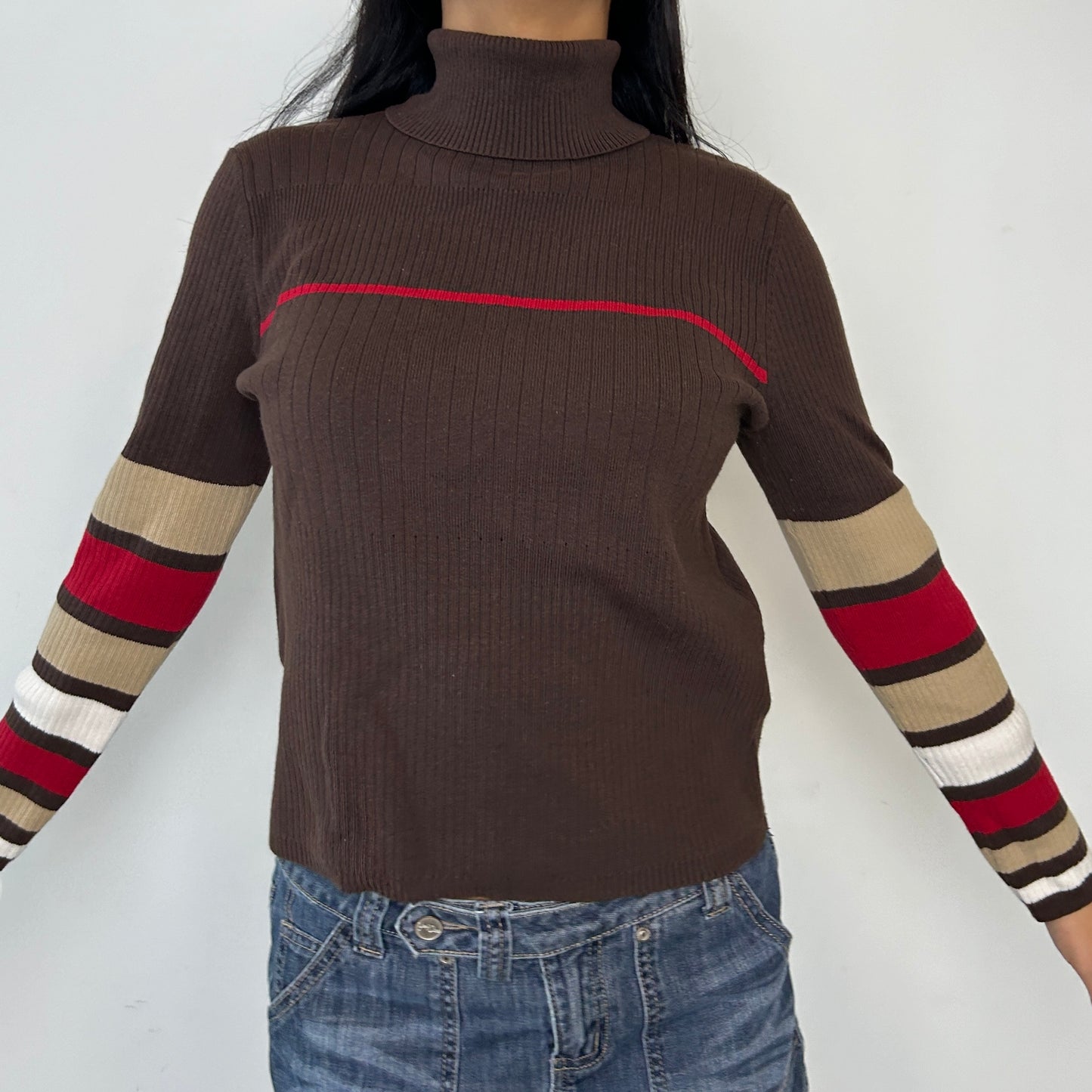 Brown Ribbed Long Sleeve Turtleneck - Medium