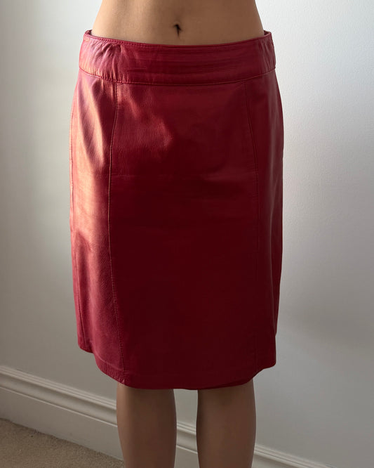 Danier Red Leather Knee Length Skirt - Medium