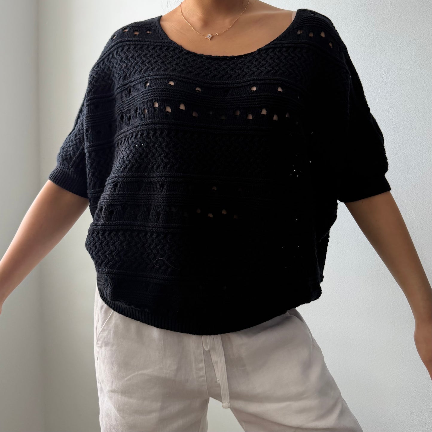 Trina Turk Black Open-Knit Top - Medium