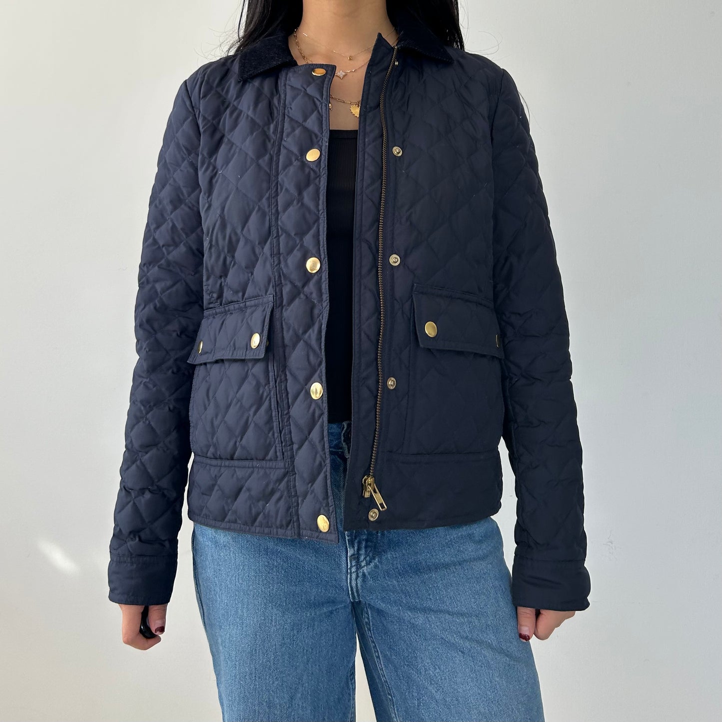 J. Crew Navy Quilted Down Filled Barn Jacket - X-Small