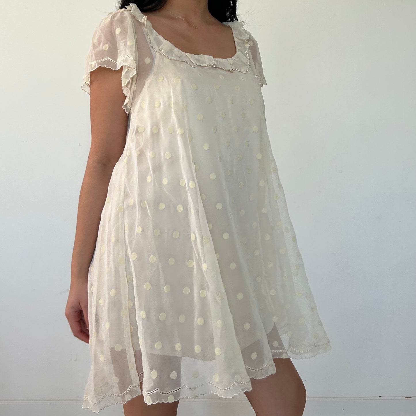 Snidel Cream Short Sleeve Babydoll Dress - Small