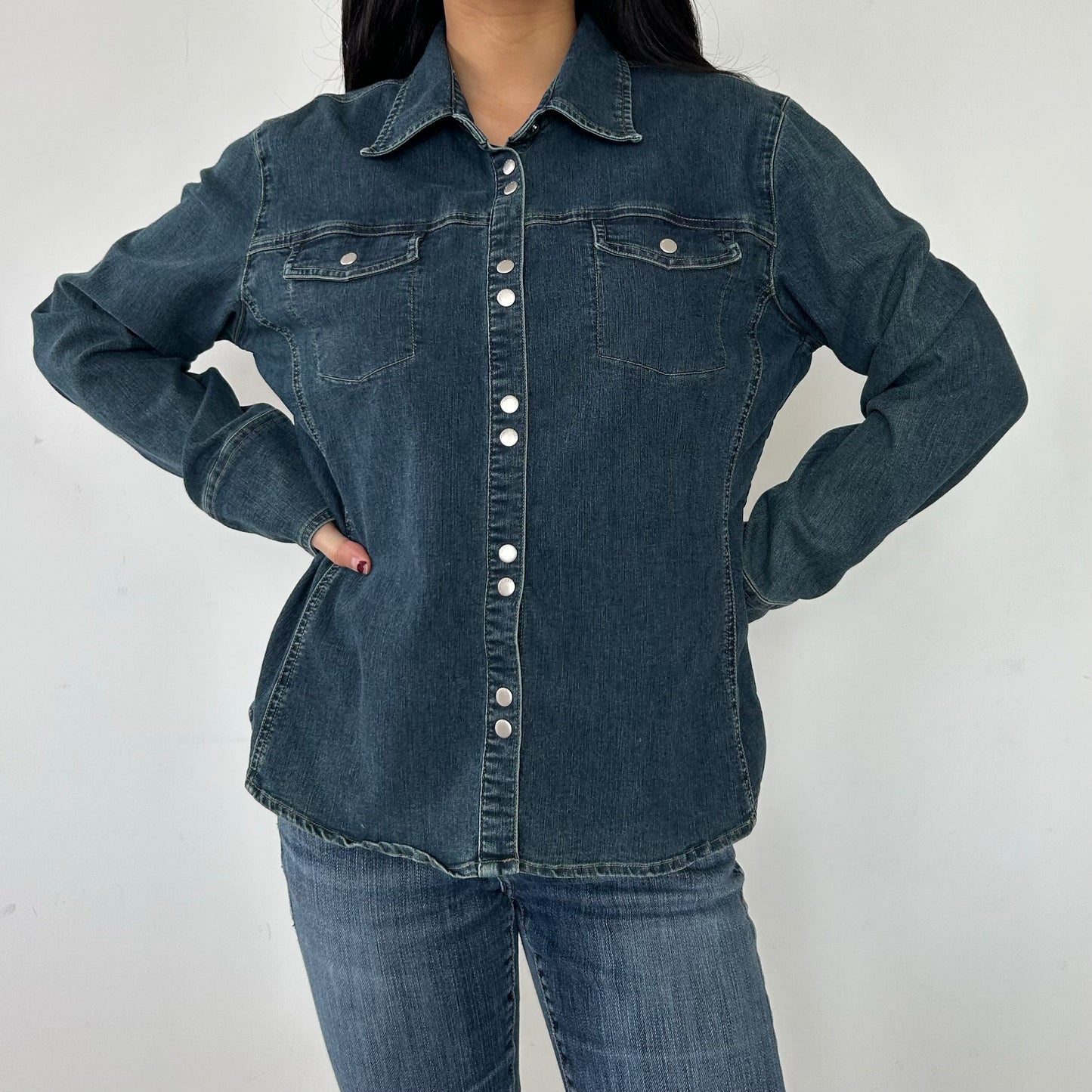 Smart Set Snap-Button Blue Denim Shirt - Large