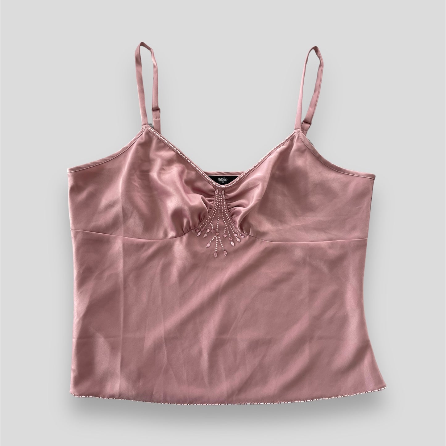 Pink Beaded Satin Tank - Large