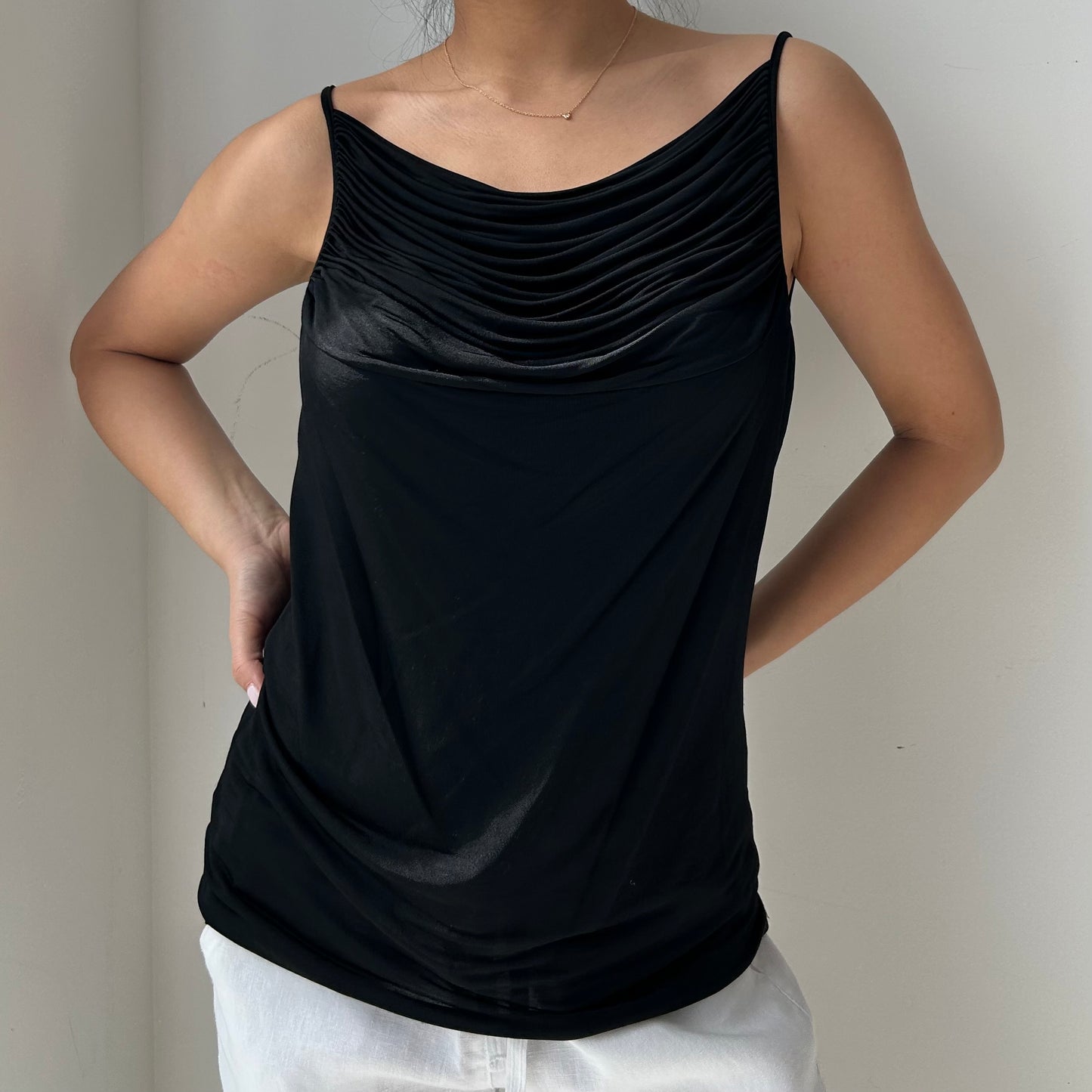 Seventy Black Ruched High Neck Tank - Large