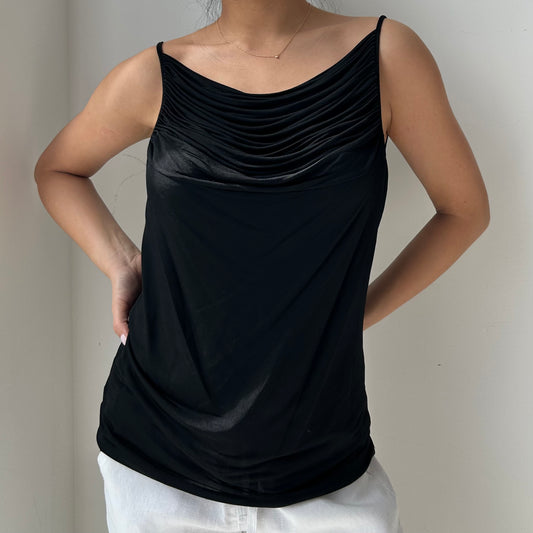 Seventy Black Ruched High Neck Tank - Large