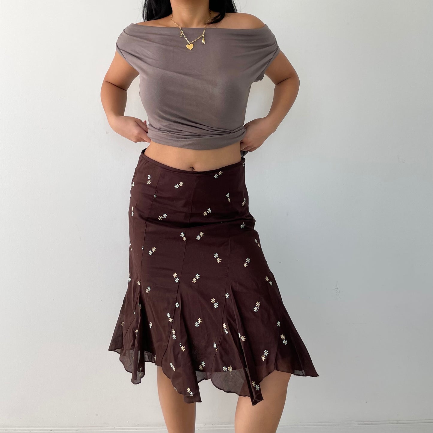 Vintage Made in USA Brown Cotton Skirt - Medium