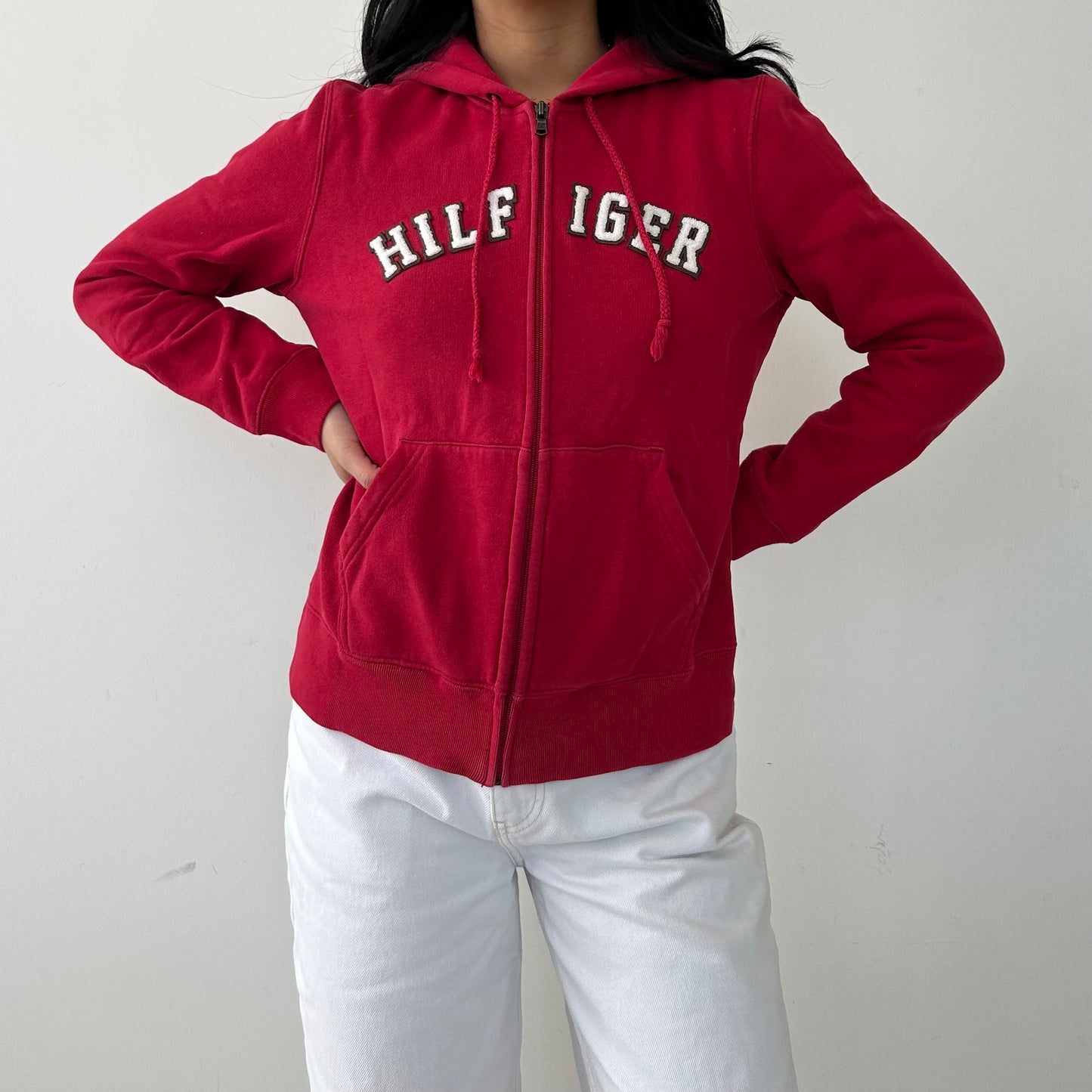 Tommy Hilfiger Red Spell Out Full-Zip Hoodie - Medium