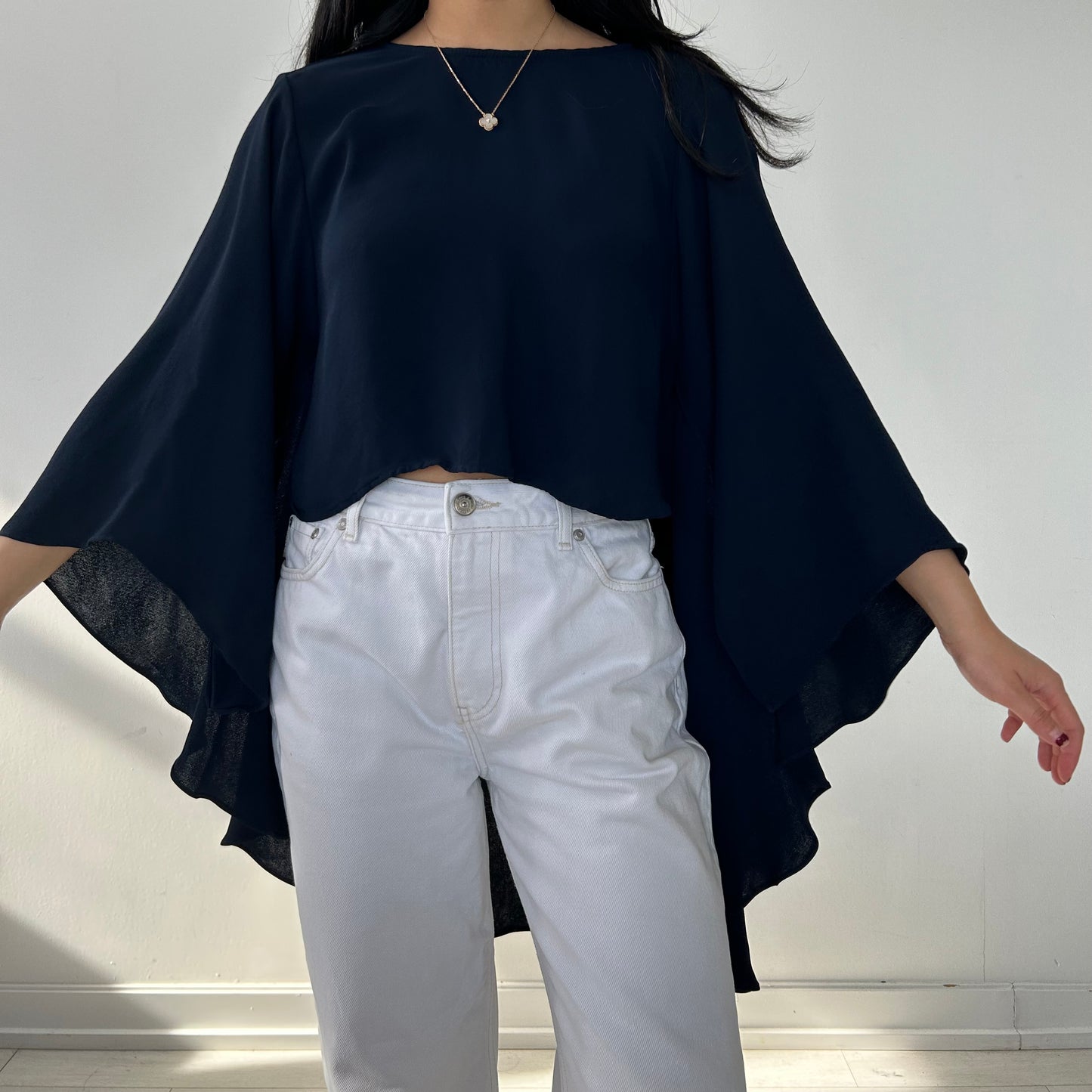 Reiss Navy Cape Crew Neck Blouse - Small