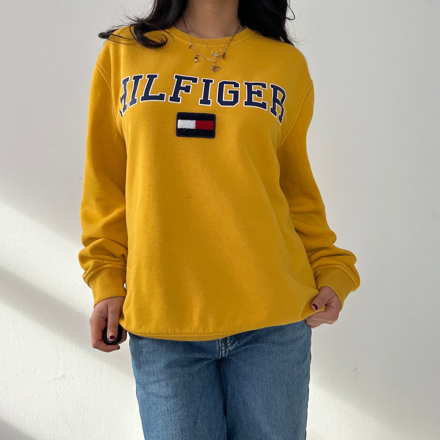 Tommy Hilfiger Mustard Yellow Spell Out Crewneck - Large