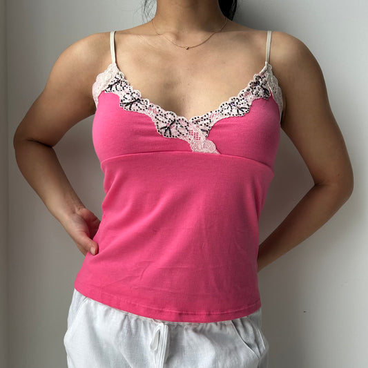 Costa Blanca Hot Pink Lace Trim Cami - Medium