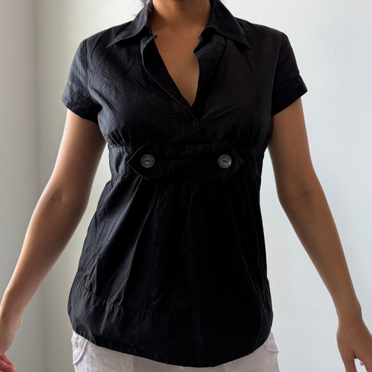 Mexx Black Short Sleeve Collared Blouse - Small