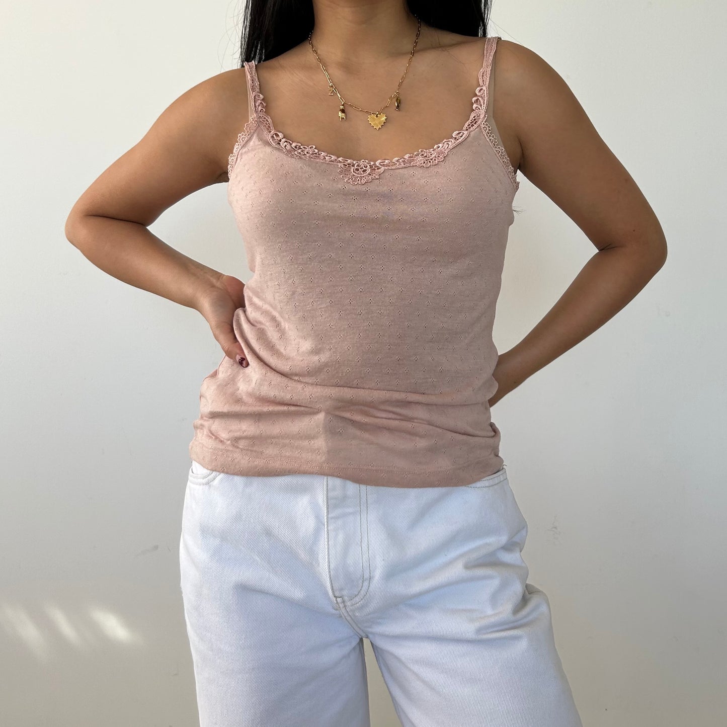 Old Label Mango Pink Pointelle Cami Top - Small