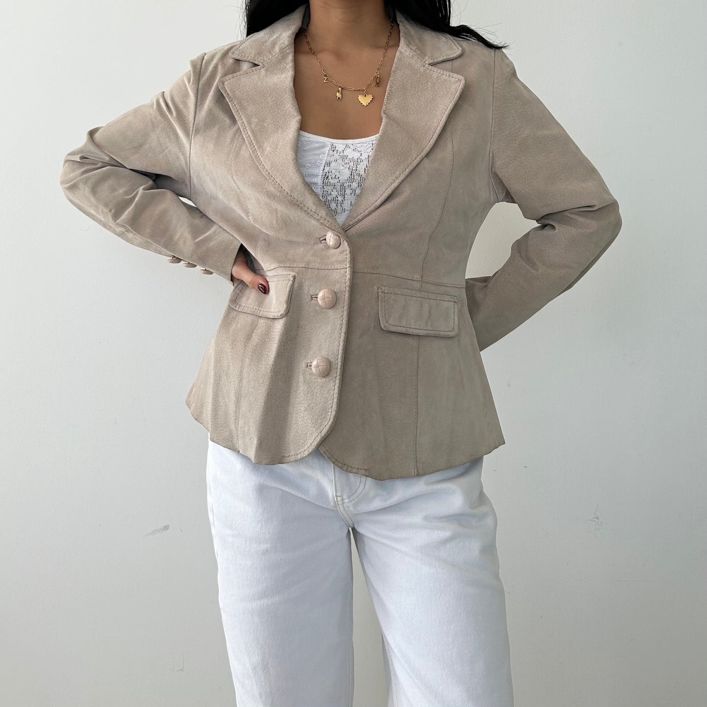 Suzy Shier Tan Leather Blazer - Medium