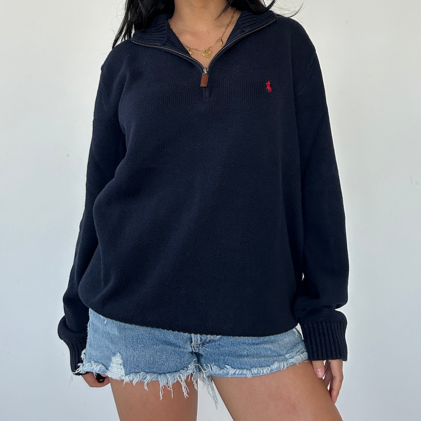 Vintage 1990s Polo Ralph Lauren Navy Quarter Zip - Large