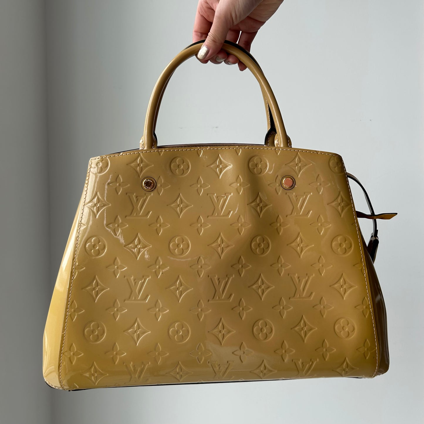 2014 Louis Vuitton Patent Yellow Monogram Vernis Montaigne MM