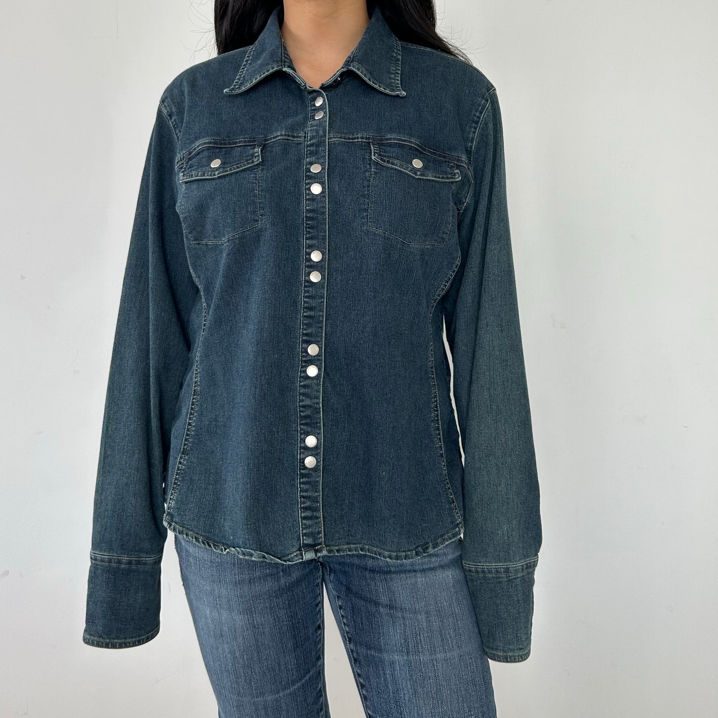 Smart Set Snap-Button Blue Denim Shirt - Large