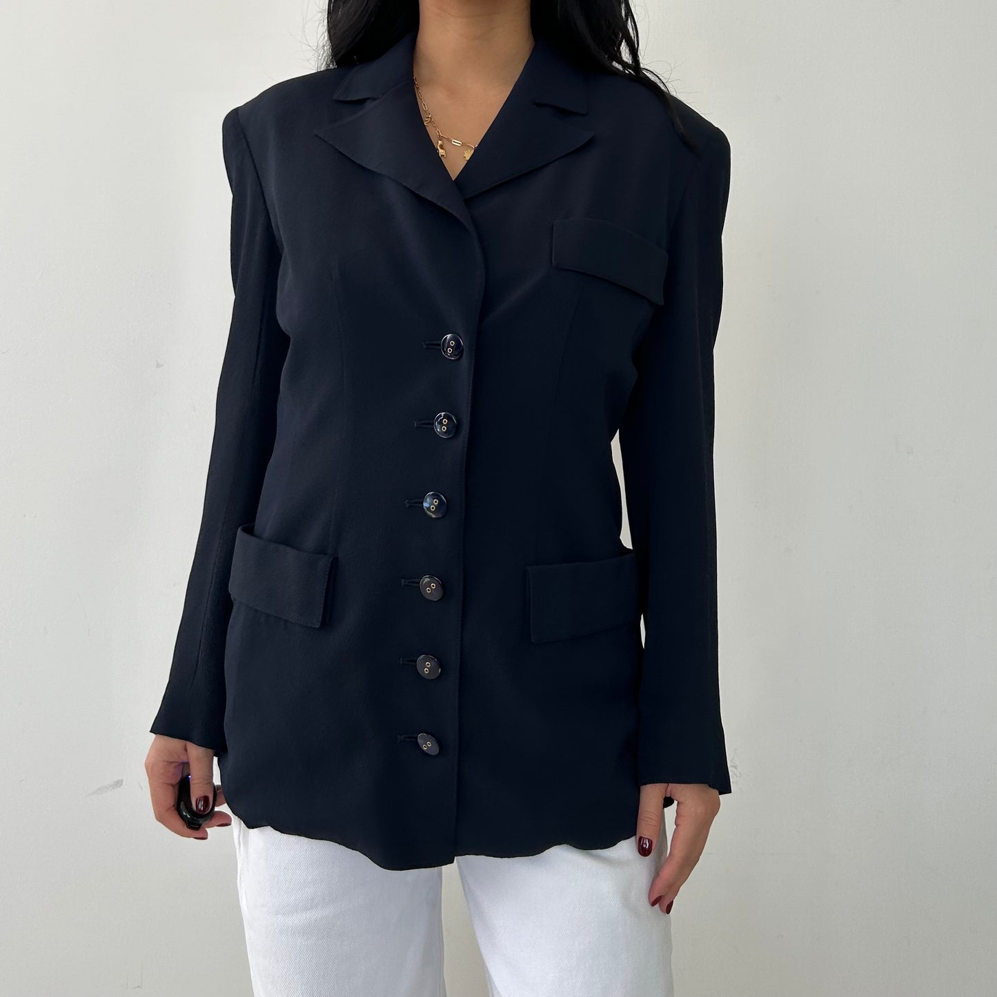 Vintage 1980s Valentino Boutique Navy Blazer - Medium