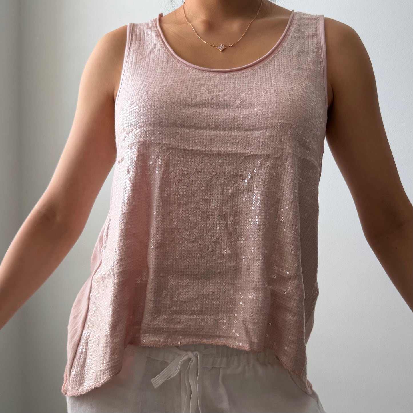 Made in Italy Pink Linen Blend Sequin Tank - Small