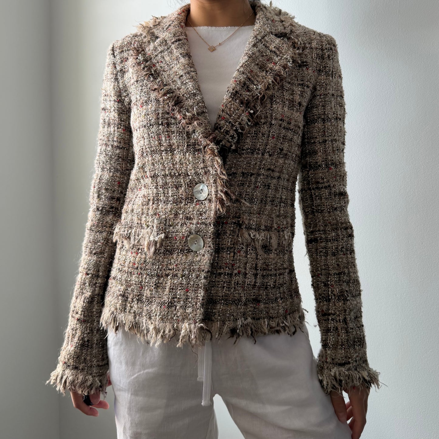 Made in USA Tweed Wool, Mohair, and Alpaca Blend Blazer - Small